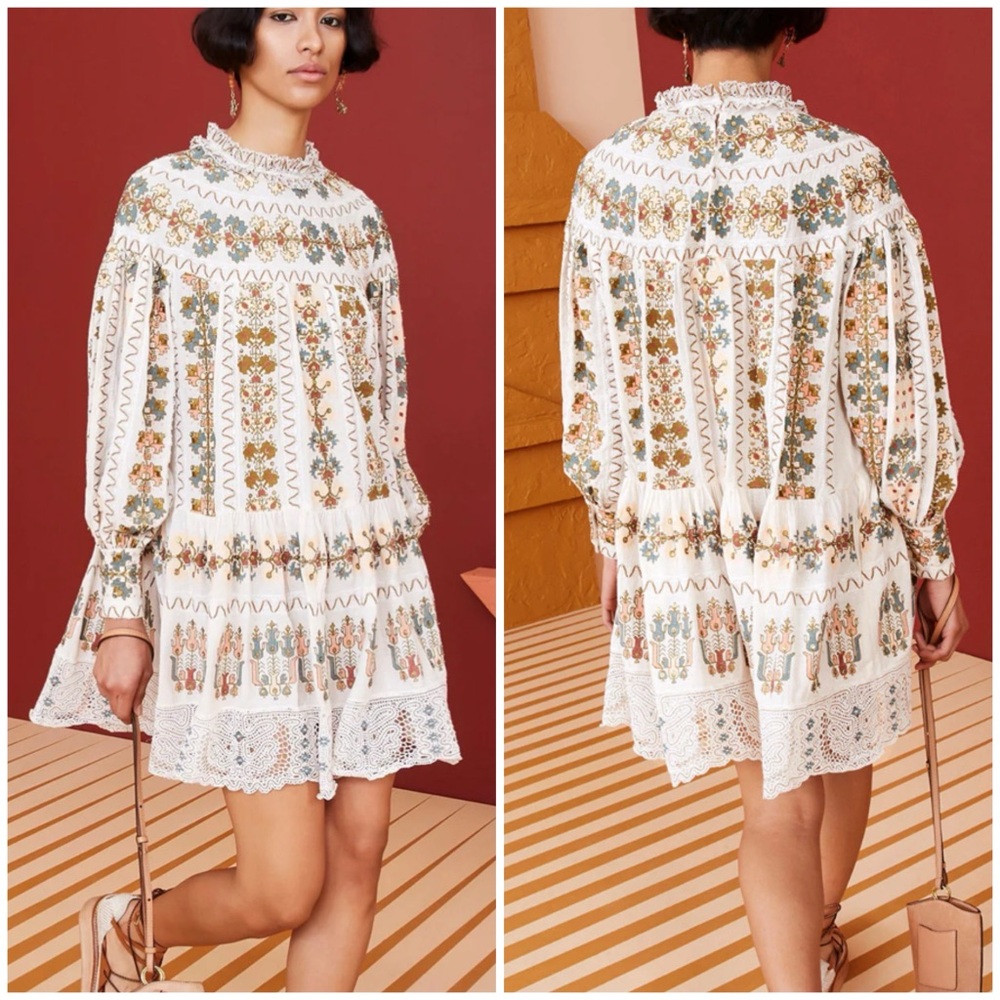 ULLA JOHNSON Alexandra Crochet-Trimmed Beaded
Embroidered Silk Mini Dress SZ 4 - Picture 1 of 12